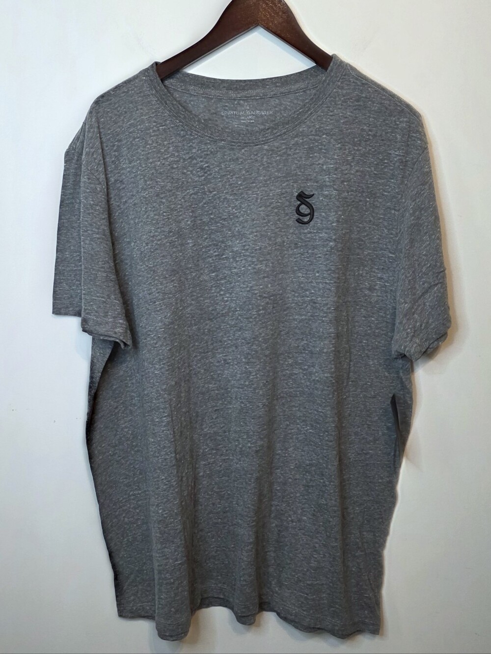 Spirtual Gangster Gray Monogram Embroidered Logo Crewneck Tee Size XXL NWT